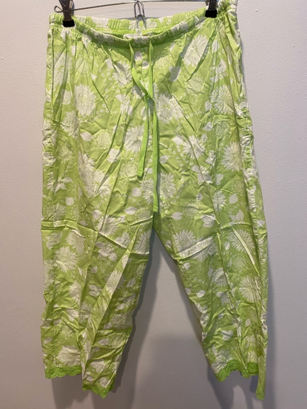 Lime Green Floral Drawstring Pants
